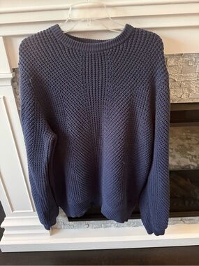 Buffalo David Bitton Men's Wafron Chunky Knit Sweater navy Chevron V Rib pattern